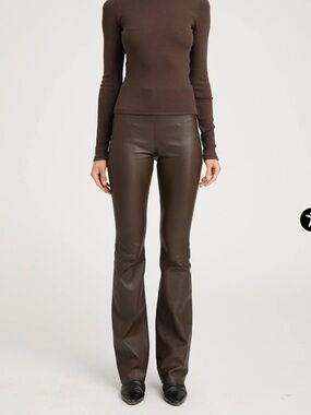 SPRWMN Jane Leather Micro Flare Lamb Leather Pull On Pants in Americano Size M